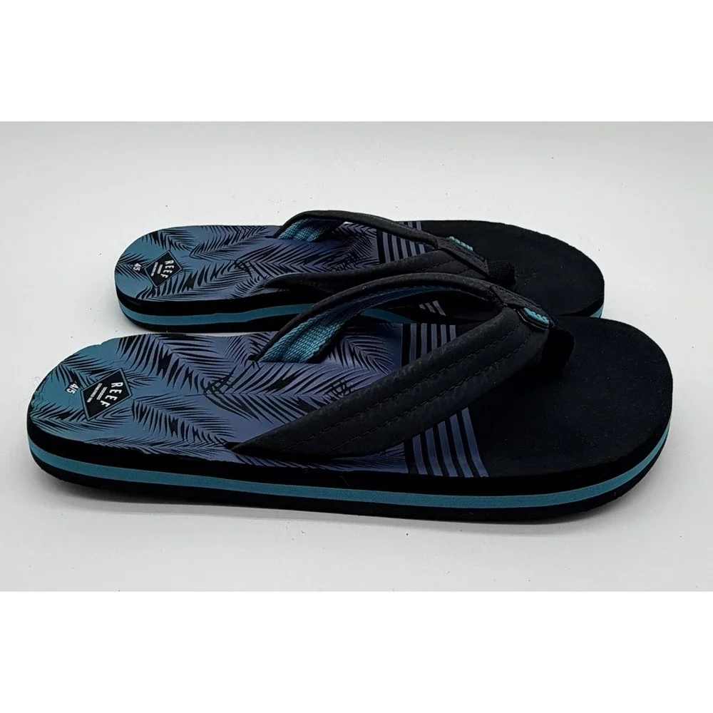 Reef Flip Flop Sandals Unisex Kids 4/5 Black & Blue Palm Leaf